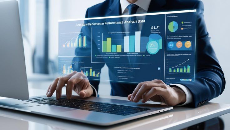 Laptop showing financial statements in a meeting